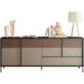 Sideboard INOSIGN "Everest Breite 206 cm, Kommode mit 4 Türen u. 1 Schubkasten", grau (lava, lehmfarben, absetzung mercure (druck)), B:206cm H:86cm T:40cm, Sideboards, Anrichte, Soft/Self Closing, Korpus 22 mm