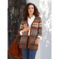 Longstrickjacke INSPIRATIONEN, Damen, Gr. 42, bunt (marine, cognac, gemustert), 60% Polyacryl, 33% Baumwolle, 7% Polyamid, gemustert, Langarm, Strickjacken