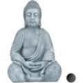 Xl Buddha Figur sitzend, 50 cm hoch, Feng Shui, Outdoor, Garten Dekofigur, große Zen Buddha Statue, hellgrau - Relaxdays