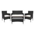 Poly-Rattan Garnitur HHG-813, Balkon-/Garten-/Lounge-Set Sofa Sitzgruppe schwarz, Kissen creme