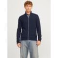 Strickjacke JACK & JONES "JJPANNEL KNIT ZIP CARDIGAN AW24", Herren, Gr. S, blau (navy blazer), Strick, Obermaterial: 58% Polyacryl, 42% Baumwolle, unifarben, modisch, normal, Langarm, Strickjacken