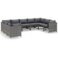 9-tlg. Garten-Lounge-Set mit Kissen Poly Rattan Grau Vidaxl