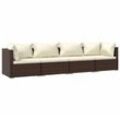 4-tlg. Garten-Lounge-Set mit Auflagen Poly Rattan Braun Vidaxl