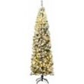 Costway - 225cm Bleistift Weihnachtsbaum mit Schnee und warmweissen LED-Leuchten, künstlicher Tannenbaum mit Metallstaender, Christbaum pvc Nadeln,