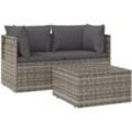 Vidaxl - 3-tlg. Garten-Lounge-Set mit Kissen Grau Poly Rattan