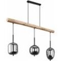 Globo - Pendellampe Holzlampe Hängeleuchte Wohnzimmerlampe rauchfarben, Metall Schwarz Glas, 3x E14 Fassung, h 130 cm