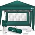 Pavillon 3x3m Grün - mit 2 Seitenteilen wasserdicht Pop-Up Faltpavillon höhenverstellbar Gartenzelt uv Schutz 50+ Partyzelt mit Tasche für Garten