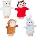 Handpuppen für Kinder, 4er Set, Affe, Hase, Marienkäfer, Schaf, Handspielpuppen, weicher Plüschstoff, bunt - Relaxdays