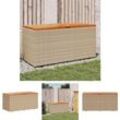 Gartentruhe Beige 110x50x54 cm Poly Rattan Akazienholz - Gartenboxen - Beige - The Living Store