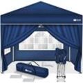 Tillvex - Pavillon 3x3m Blau - mit 4 Seitenteilen wasserdicht Pop-Up Faltpavillon höhenverstellbar Gartenzelt uv Schutz 50+ Partyzelt mit Tasche für