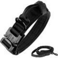 Taktisches Hundehalsband, verstellbares Nylon-K9-Militär-Hundehalsband mit robuster Metallschnalle mit Griff, taktische Bungee-Leine (xl, schwarz)