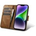 2in1 Leder Flip Cover iPhone 14 Plus Anti-RFID Oil Wax Wallet Case hellbraun