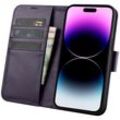 2in1 Leder Flip Cover iPhone 14 Pro Anti-RFID Wallet Case Dunkellila