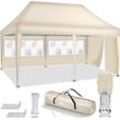 Pavillon 3x6m - mit 3 Seitenwänden Beige wasserdicht Pop-Up Faltpavillon höhenverstellbar Gartenzelt uv Schutz 50+ Partyzelt mit Tasche für Garten