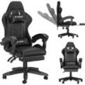 Bigzzia - Gaming Stuhl mit Fußstütze PU-Kunstleder Bürostuhl Ergonomisch - Gamer Stuhl Racing PC-Stuhl mit Lendenkissen - Schwarz