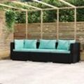 3-Sitzer-Sofa mit Auflagen Schwarz Poly Rattan