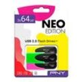 3 PNY USB-Sticks NEO Edition gelb, grün, pink 64 GB