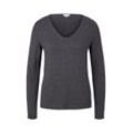 TOM TAILOR Damen Pullover mit V-Ausschnitt, grau, Meliert, Gr. XL