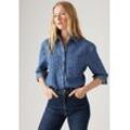 Jeansbluse LEVI'S "TEODORA WESTERN SHIRT", Damen, Gr. XS, blau (*muse i call top*), Web, Obermaterial: 100% Baumwolle, gestreift, casual, regular fit Po-bedeckend, ohne Ausschnitt, Langarm Manschette, Blusen, mit Streifenmuster