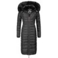 Wintermantel NAVAHOO "Umay", Damen, Gr. M (38), schwarz, Oberstoff: 100% Polyester, Futter: 100% Polyester, Wattierung: 100% Polyester, Ärmelfutter: 100% Polyester, Kunstpelz: 90% Polyacryl, 10% Polyester, clean, modisch, tailliert ca. Mitte Knie, Langarm Ärmel ohne Ärmelschlitz normaler Saum, Mäntel, langer Damen Winter Steppmantel mit Kunstfellkapuze