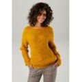 Strickpullover ANISTON CASUAL Gr. 38, gelb (curry) Damen, Obermaterial: 97% Polyacryl, 3% Polyamid, Pullover Grobstrickpullover im dezenten, extravaganten Ajour-Strick-Muster