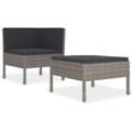 2-tlg. Garten-Lounge-Set mit Auflagen Poly Rattan Grau Vidaxl