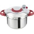 Schnellkochtopf TEFAL "Clipso Minut' Perfect, bis max. 6 Liter, Ø ca. 22 cm", bunt (silberfarben, rot), Ø:22cm, Töpfe, Dampfkochtopf aus Edelstahl, 6 l, alle Herdarten, Induktion