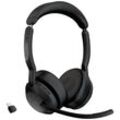 Jabra Evolve 2 55 MS Stereo Computer On Ear Headset Bluetooth® Stereo Schwarz Noise Cancelling, Mikrofon-Rauschunterdrückung