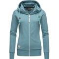 Kapuzensweatjacke RAGWEAR "Paya Intl." Gr. L (40), blau (aquablau) Damen Sweatjacken sportlicher Kapuzensweater mit Kordeln