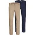 Chinohose JACK & JONES "SLIM FIT MARCO 2PCS" Gr. 33, Länge 36, blau (navy, beige), Herren, Obermaterial: 98% Baumwolle, 2% Elasthan, Hosen