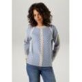 Strickpullover ANISTON CASUAL Gr. 34, blau (beige, blau) Damen Pullover im extravagantem Streifen-Dessin