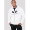 Kapuzensweatjacke ALPHA INDUSTRIES "BASIC ZIP HOODY", Herren, Gr. L, weiß, angeraute Sweatware, Obermaterial: 80% Baumwolle, 20% Polyester, bedruckt, modisch, normal, Rundhals, Langarm eingesetzt Rippbündchen, Sweatjacken