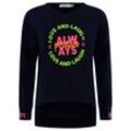 Sweatshirt ZWILLINGSHERZ Gr. LXL, blau (navy), Damen, Obermaterial: 50% Baumwolle, 50% Polyester, unifarben, Sweatshirts, mit neonfarbener "Always Positive"-Stickerei im Vokuhila Schnitt