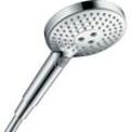 Handbrause HANSGROHE "Raindance Select S", silber (chrom), B:12,8cm H:19,4cm T:15,3cm, Duschköpfe, 12cm, 3 Strahlarten