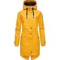 Regenjacke NAVAHOO "Rainy Flower", Damen, Gr. XS (34), gelb, Obermaterial: 70% Polyester, 30% Polyurethan, Innenfutter: 100% Polyester, Ärmelfutter: 100% Polyester, Wattierung: 100% Polyester, modisch, gerade Po-bedeckend, hoch geschlossener Ausschnitt, Langarm Ärmel ohne Ärmelschlitz Rippstrickbündchen mit Druckknopf, Jacken, modischer Damen Regenmantel mit Kapuze