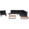 Neuwertig] Garten-Garnitur mit Sessel HHG 469, Lounge-Set Sofa, Spun Poly Akazie Holz mvg Aluminium hellbraun, Polster dunkelgrau