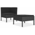 2-tlg. Garten-Lounge-Set mit Auflagen Poly Rattan Schwarz Vidaxl