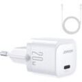 USB-C PD 20W Wandladegerät + USB-C JR-TCF02 Kabel, weiß