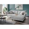 Ecksofa INOSIGN "Lazio", grau (grau, blau, zierkissen grau), B:255cm H:94cm T:180cm, 100% Polyester, Sofas, zwei verschiedene Fußfarben wählbar