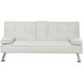 Beliani - 3-Sitzer Sofa Hellbeige Stoffbezug Gesteppt mit Schlaffunktion Integriertem Tisch Klapparmlehne Modern Skandi Wohnzimmer Schlafsofa Sofabett