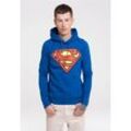 Kapuzensweatshirt LOGOSHIRT "DC – Superman Logo" Gr. L, blau (blau, mehrfarbig), Herren, 80% Baumwolle, 20% Polyester, unifarben, Sweatshirts, mit Superhelden-Print