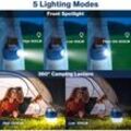 Usb- oder Solar-wiederaufladbare LED-Laterne, Campinglampe, 2400 mAh, Taschenlampenlampe, 5 Modi, wasserdicht, tragbar, zum Aufhängen für Camping,