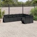 9-tlg. Garten-Sofagarnitur mit Kissen Schwarz Poly Rattan