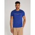 T-Shirt TOMMY HILFIGER "TOMMY LOGO TEE", Herren, Gr. L, blau (wedge blau), Jersey, Obermaterial: 100% Baumwolle, unifarben, bedruckt, casual, schmal hüftbedeckend, Rundhals, Kurzarm eingesetzt abgesteppt, Shirts, aus reiner, nachhaltiger Baumwolle