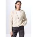 Cardigan STREET ONE STUDIO Gr. 38, beige (oak beige melange), Damen, 37% Baumwolle, 34% Polyacryl, 26% Polyester, 3% Elasthan, unifarben, Strickjacken, mit V-Ausschnitt