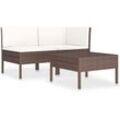 3-tlg. Garten-Lounge-Set mit Auflagen Poly Rattan Braun Vidaxl