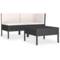 3-tlg. Garten-Lounge-Set mit Auflagen Poly Rattan Schwarz Vidaxl