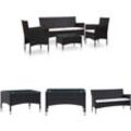 4-tlg. Garten-Lounge-Set mit Auflagen Poly Rattan Schwarz - Gartenmöbel-Sets - Schwarz - The Living Store