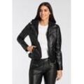 Bikerjacke MAURITIUS "GGSamila OT", Damen, Gr. S, schwarz, Obermaterial: 100% Schafsleder. Futter: 100% Baumwolle. Ärmelfutter: 100% Polyester, unifarben, modisch, figurbetont, Langarm mit Reißverschluss, Jacken, mit abnehmbarem Kapuzen-Sweateinsatz & aufwendigen Biker-Details