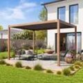 PRIMEYARD 3x4m Pergola in Holzoptik; mit Lamellendach in Perlgrau - (400109)